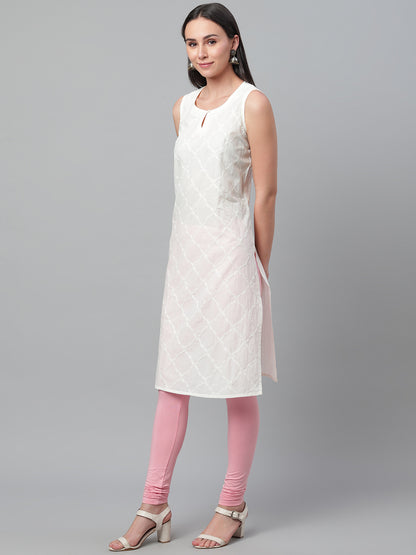 Cream Pintucks Chikankari Kurta