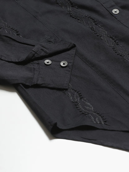 Black Chikankari Embroidered Casual Shirt