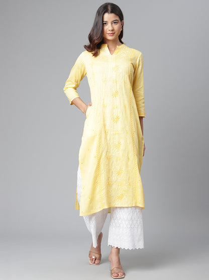 Yellow Chikankari Pintucks Kurta