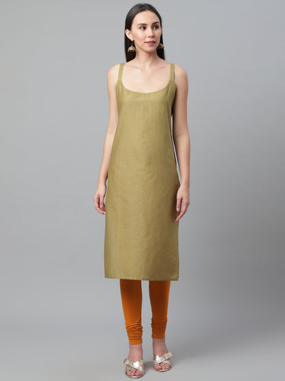 Olive Chanderi Silk Embroidered Kurta