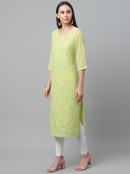 Green Georgette Chikankari Kurta