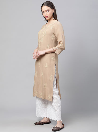 Beige Chikankari Kurta with Pockets