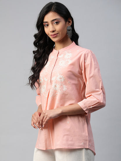Dusty Pink Chikankari Box-Pleat Top