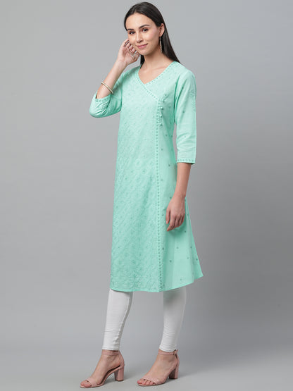 Sea Green Chikankari Angarkha