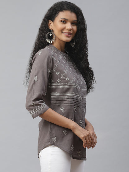 Charcoal Grey Chikankari Casual Shirt