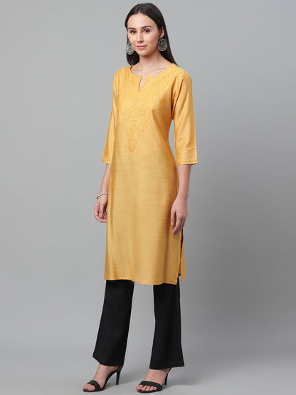 Mustard Pure Silk Chikankari Kurta