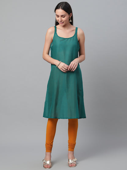 Bottle Green Chanderi A-Line Kurta With Tassels