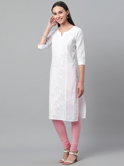White Cotton Chikankari Straight Kurta