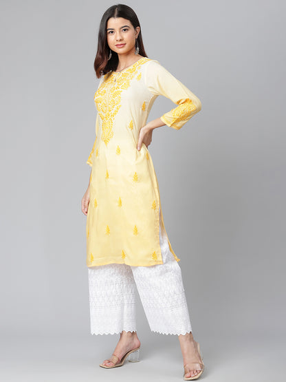 Yellow Ombre Hand-Embroidered Kurta