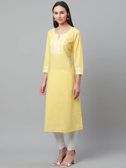 Lemon Yellow Long Chikankari Kurta