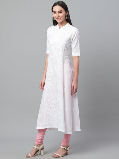 White Chikankari A-line Collared Kurta