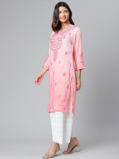Pink Ombre Chikankari Muslin Kurta
