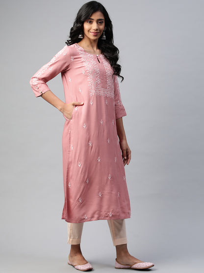 Dusty Pink Rayon Chikankari Kurta