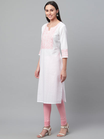 White Chikankari Kurta with Zig-Zag Self Design