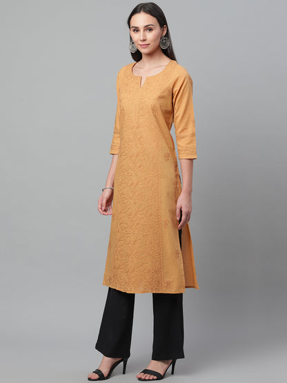 Mustard Chikankari Straight Kurta