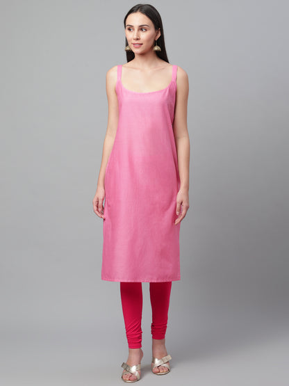 Pink Silk Chikankari Boat Neck Kurta