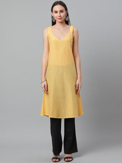 Yellow Chikankari Silk A-Line Kurta
