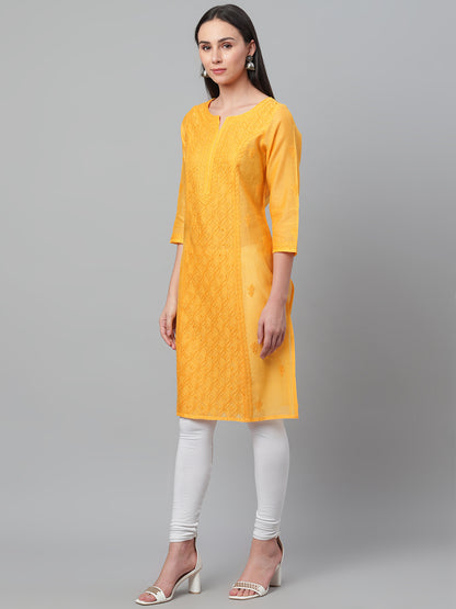 Yellow Chikankari Chanderi Kurta