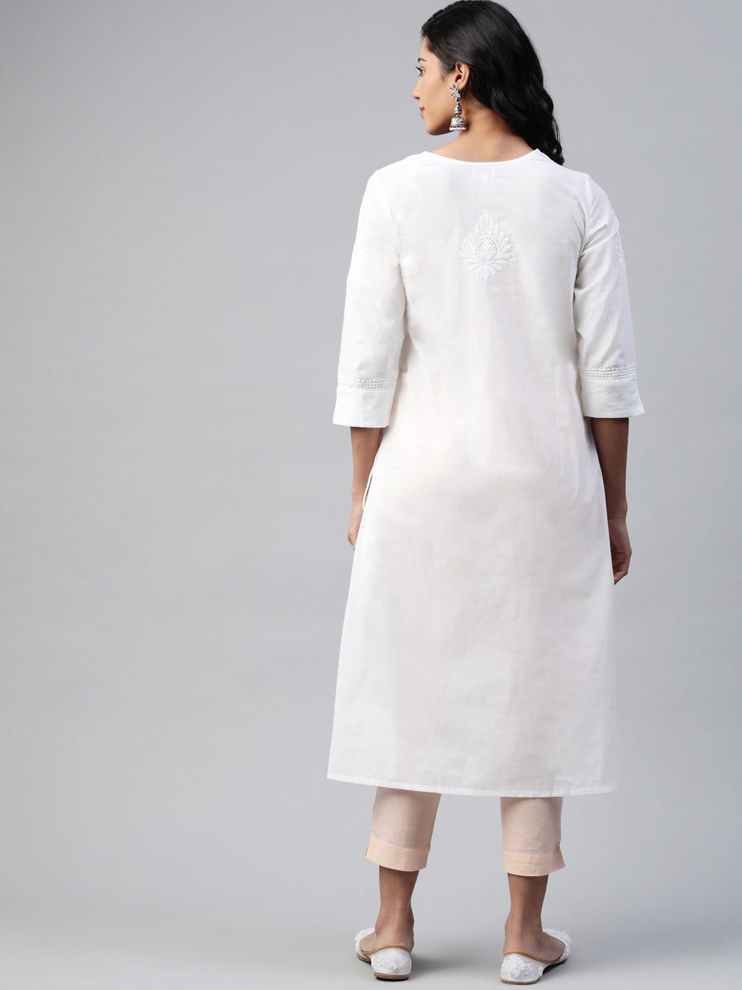 White Embroidered Angarkha with Side Tie-Ups