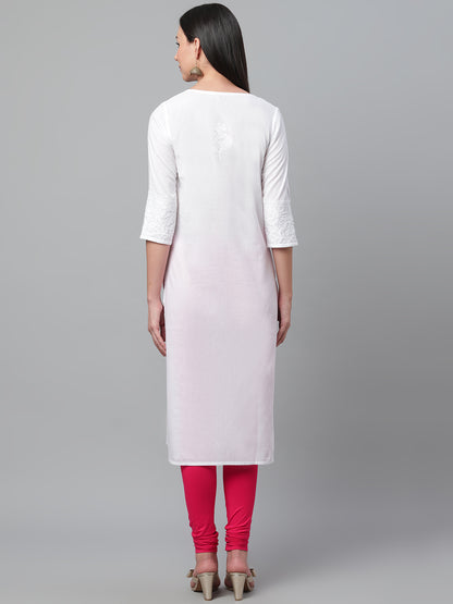 White Pot Neck Embroidered Kurta