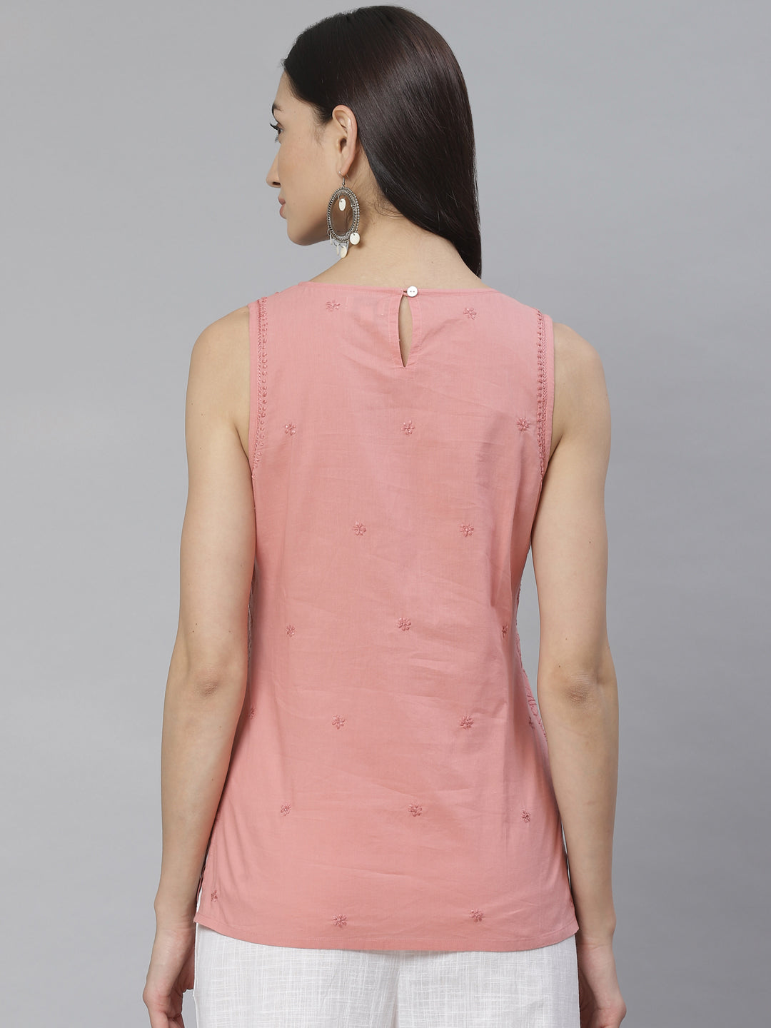 Old Rose Sleeveless Embroidered Top