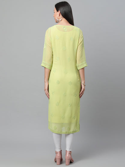 Green Georgette Chikankari Kurta