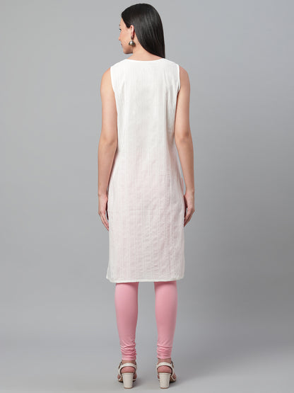 Cream Pintucks Chikankari Kurta