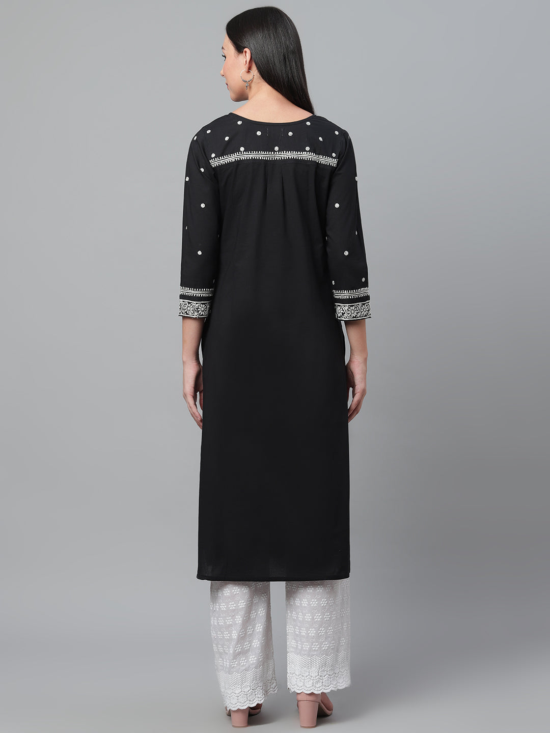 Black & White Chikankari Embroidered Straight Kurta