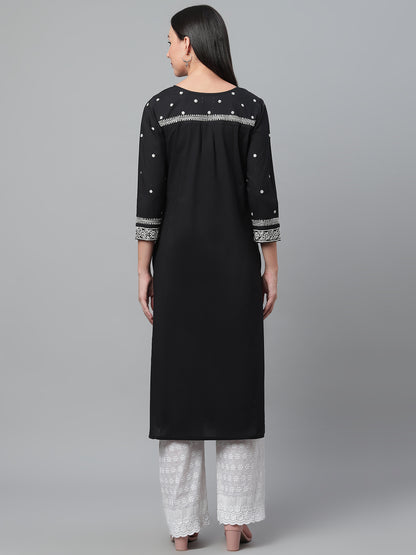 Black & White Chikankari Embroidered Straight Kurta