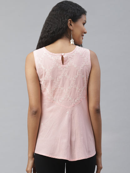 Pink A-Line Chikankari Top