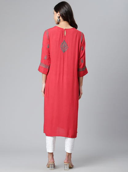 Rayon Red Chikankari Kurta