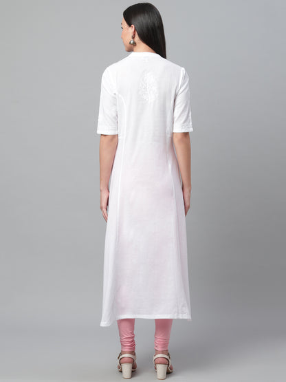 White Chikankari A-line Collared Kurta