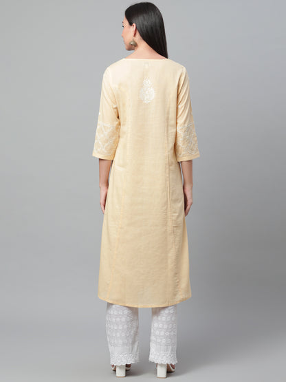 Beige Anarkali Chikankari Kurta