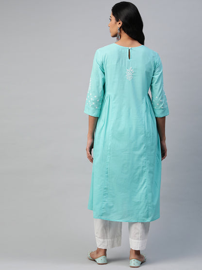 Sky Blue Long Kurta with Gathers