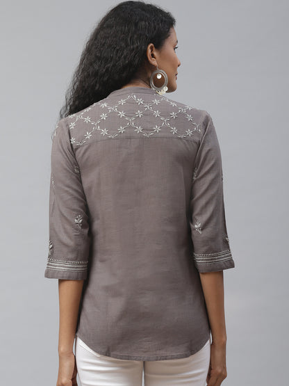 Charcoal Grey Chikankari Casual Shirt