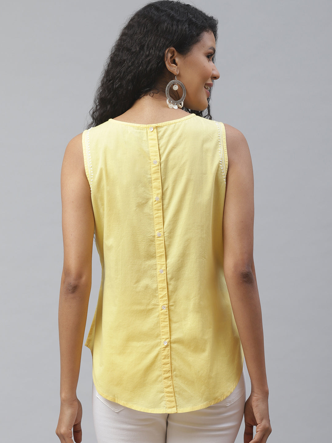 Yellow Sleeveless Back-open Top