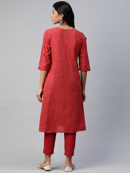 MGAK229RDL Red Cotton Kurta- A Line
