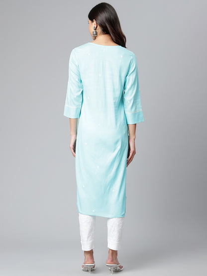 Sky Blue Self-Striped Chikankari Kurta