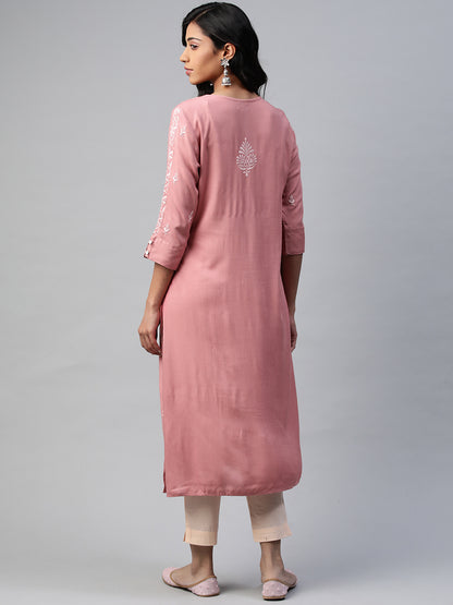 Dusty Pink Rayon Chikankari Kurta