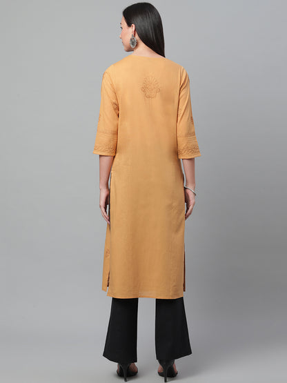 Mustard Chikankari Straight Kurta
