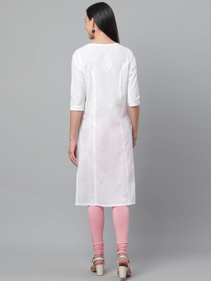 White Cotton Chikankari Straight Kurta