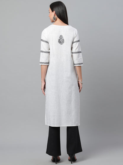 White Ikat Chikankari Straight Kurta