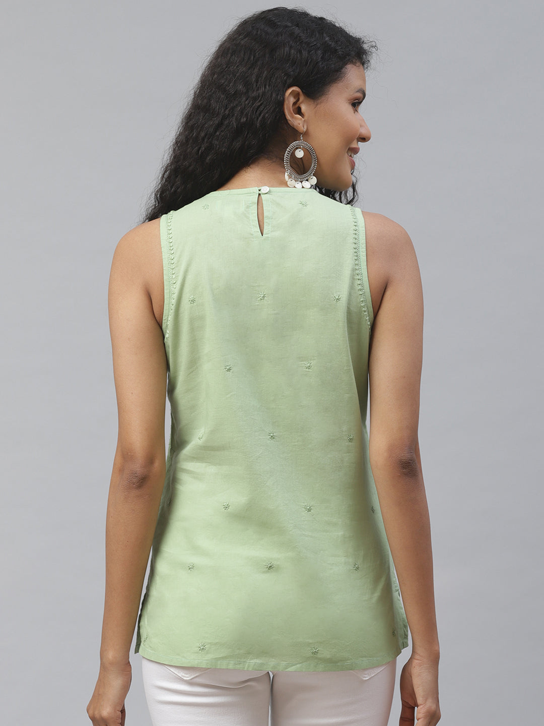 Pista Green Embroidered Top