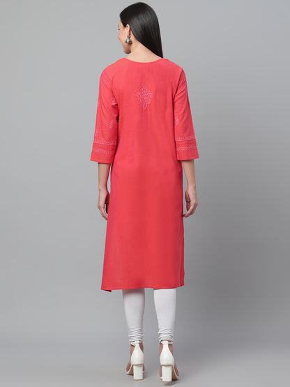 Mangalgiri Pink Embroidered Kurta with Pocket