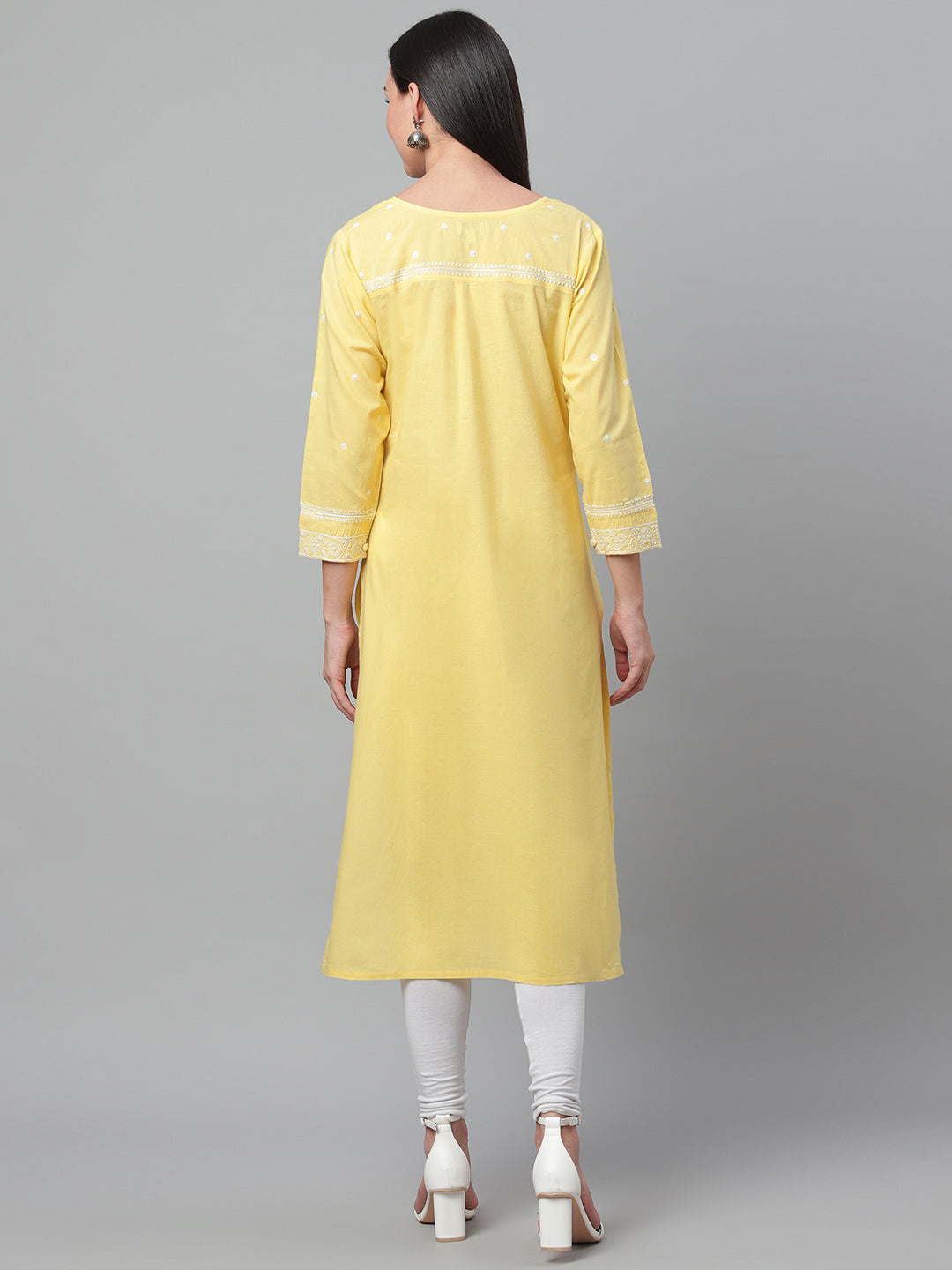 Lemon Yellow Long Chikankari Kurta