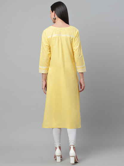 Lemon Yellow Long Chikankari Kurta