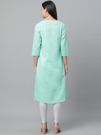 Sea Green Chikankari Angarkha
