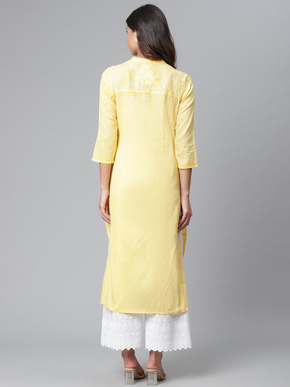 Yellow Chikankari Pintucks Kurta