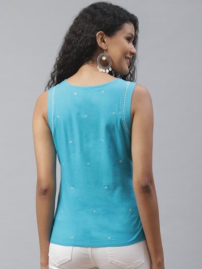 Blue V-neck Chikankari Top