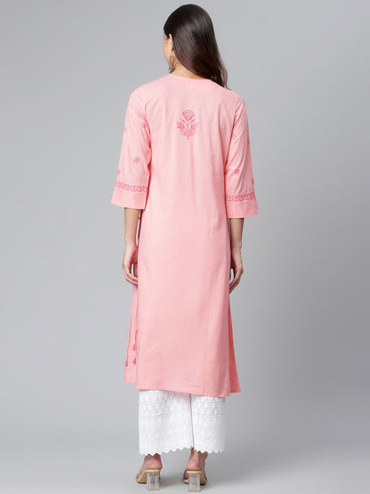164 Pink Chikankari Angarkha with Tie-ups